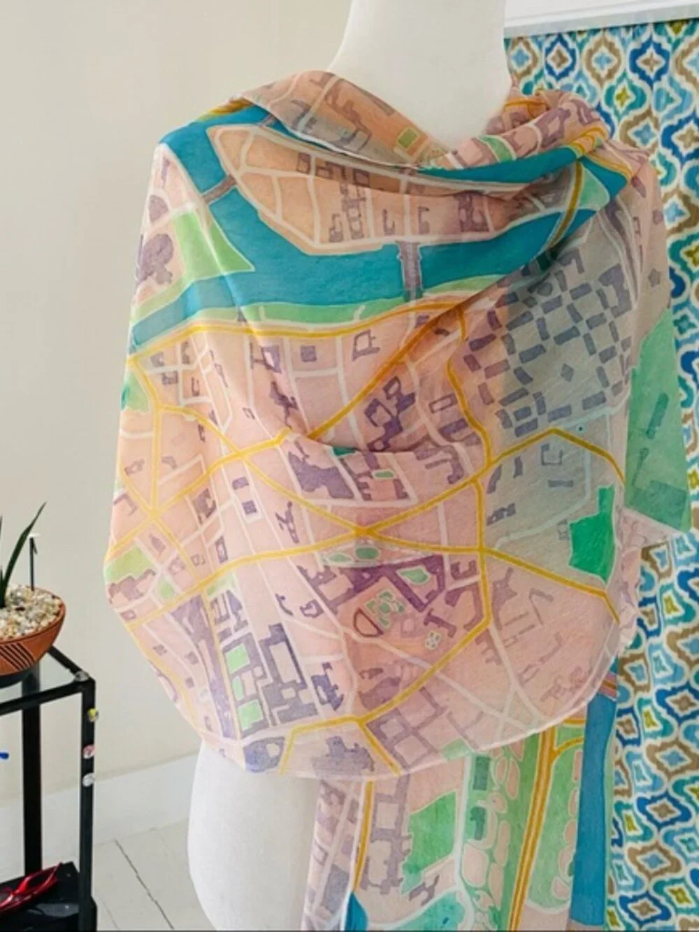 Elegant Sheer Wrap w Sea Glass Map of Paris, France